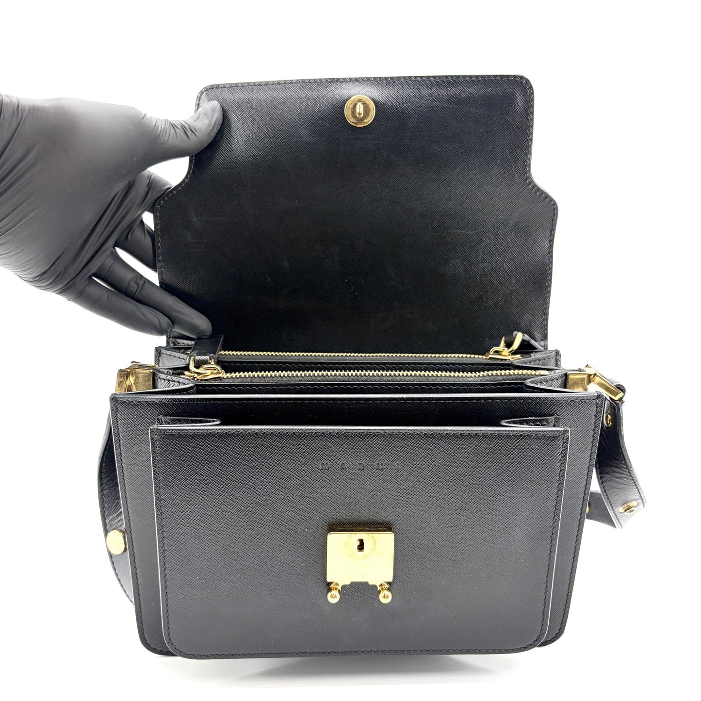 Marni Medium Trunk Bag Saffiano Black
