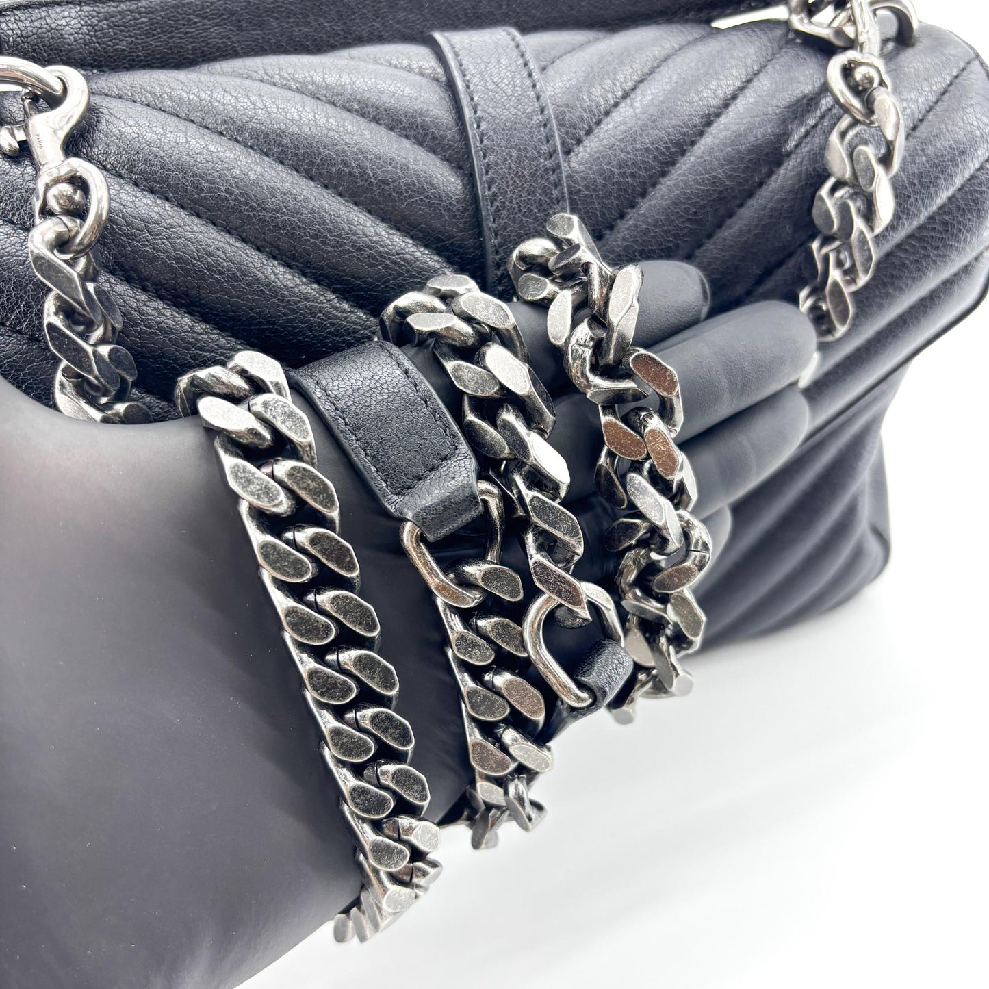 Saint Laurent Medium College Bag Black Silver Hardware