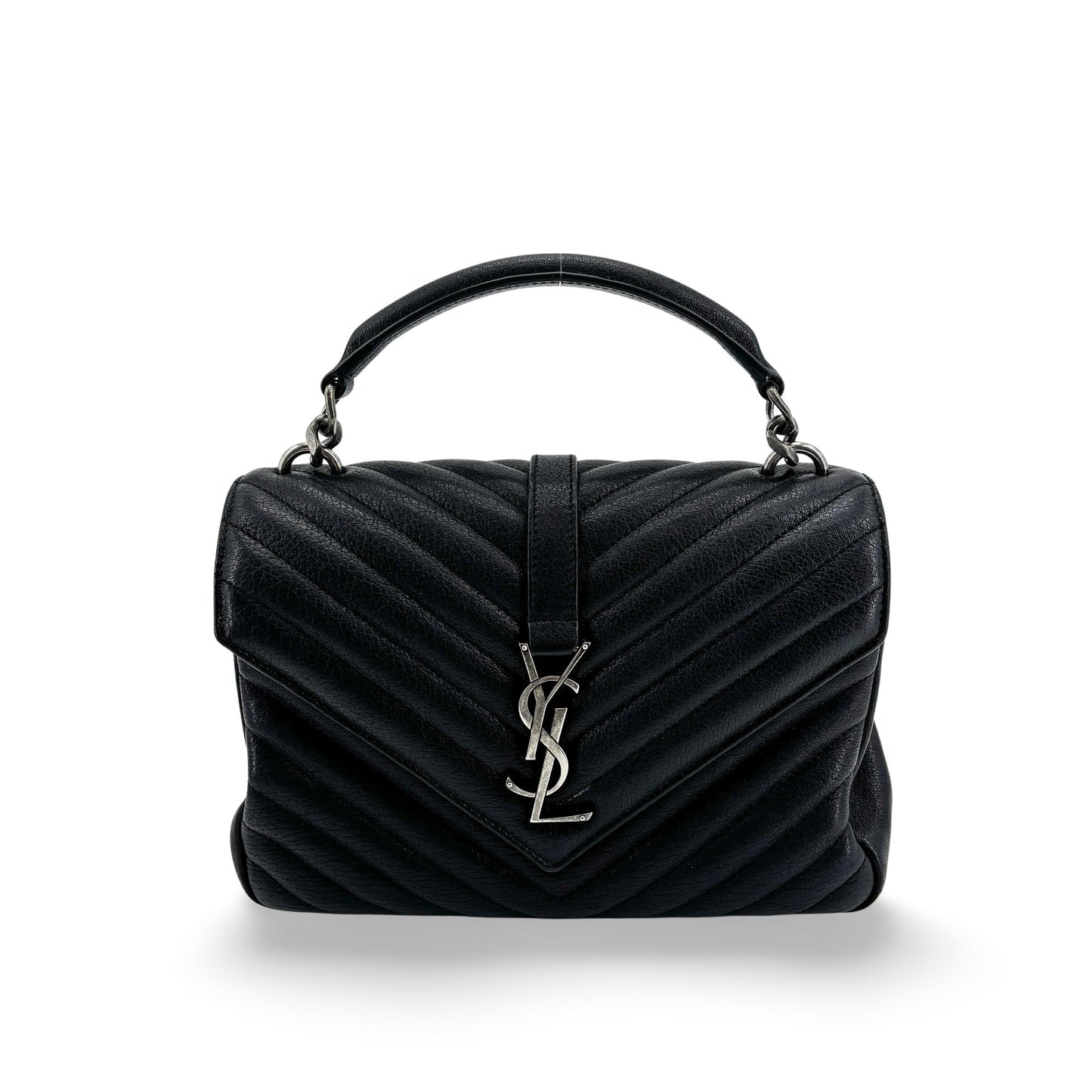 Saint Laurent Medium College Bag Black Silver Hardware