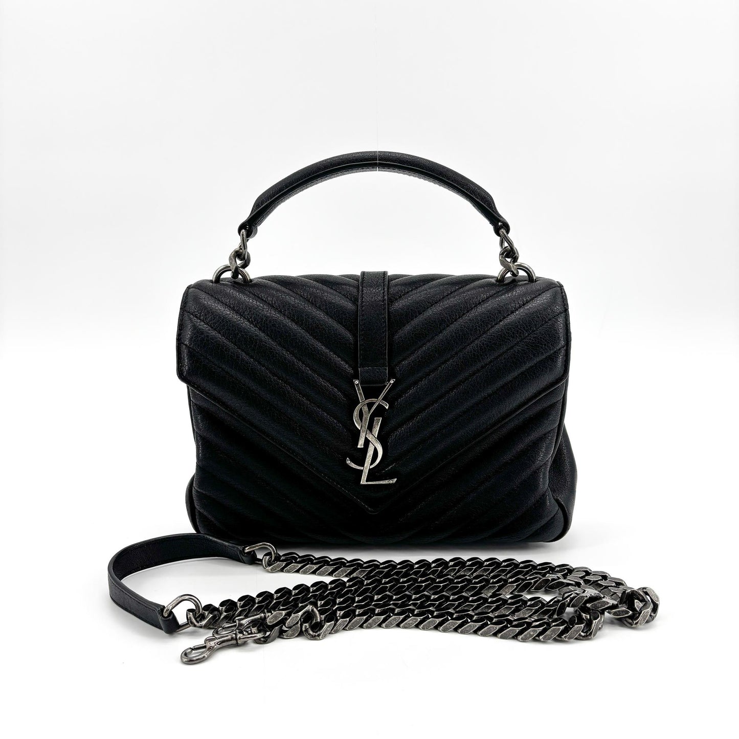 Saint Laurent Medium College Bag Black Silver Hardware