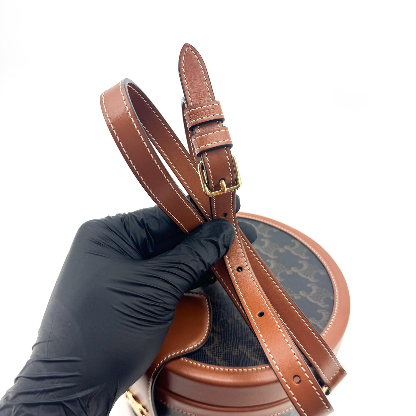 Celine Triomphe Canvas Tambourine Tan