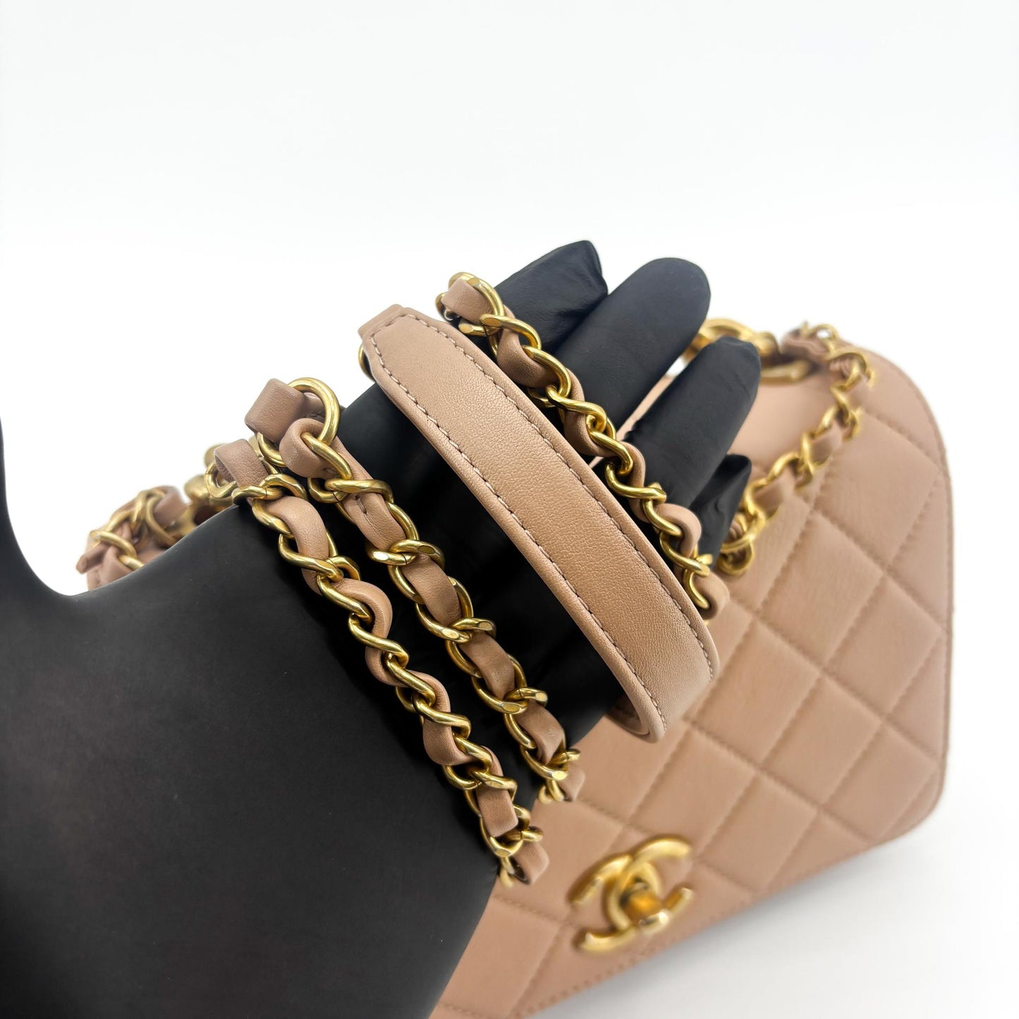 Chanel Matelassé Season Flap Bag Beige Vintage Gold Hardware