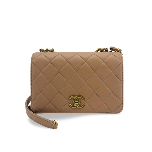 Chanel Matelassé Season Flap Bag Beige Vintage Gold Hardware