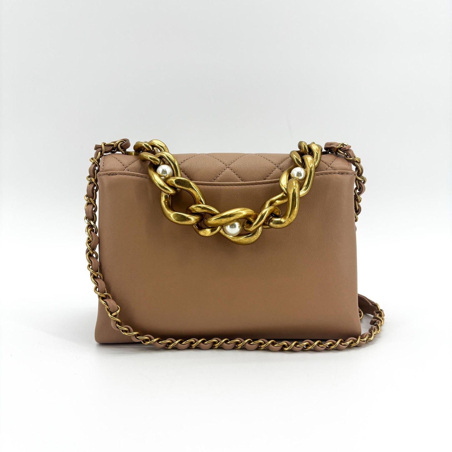 Chanel Matelassé Season Flap Bag Beige Vintage Gold Hardware