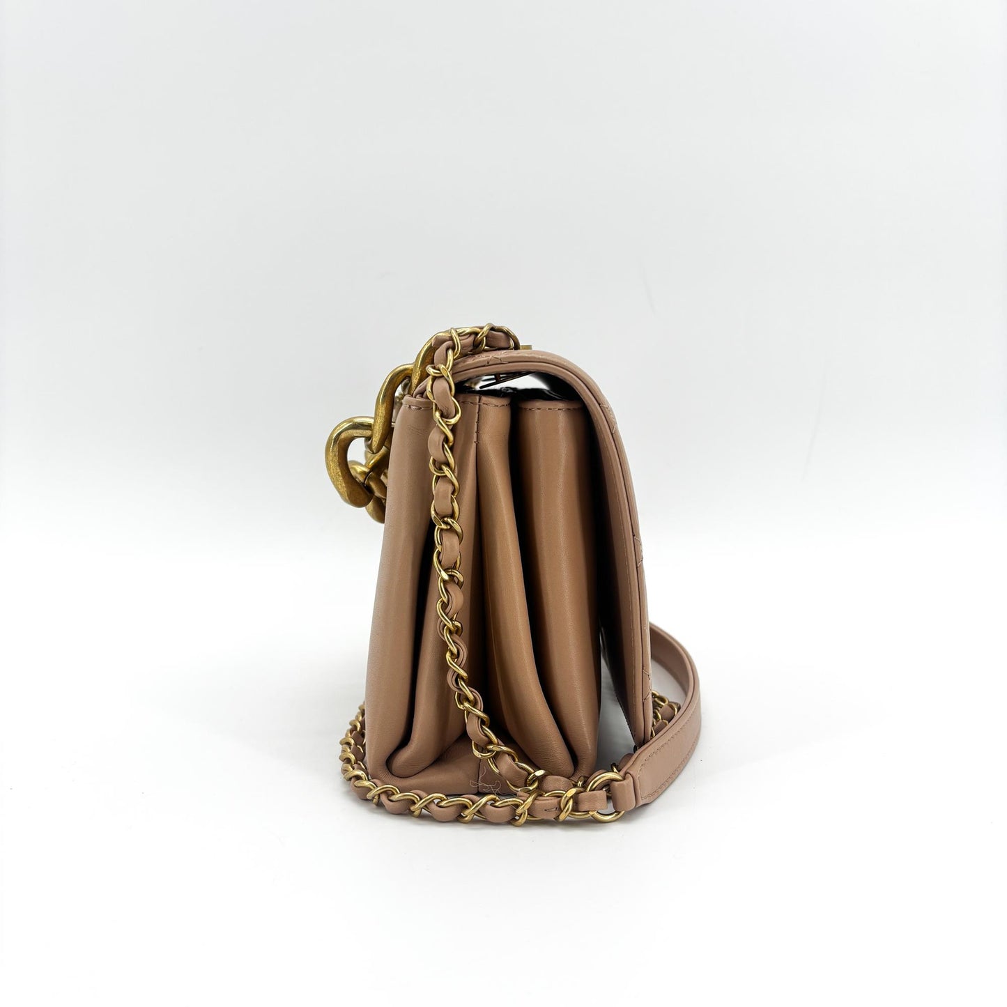 Chanel Matelassé Season Flap Bag Beige Vintage Gold Hardware