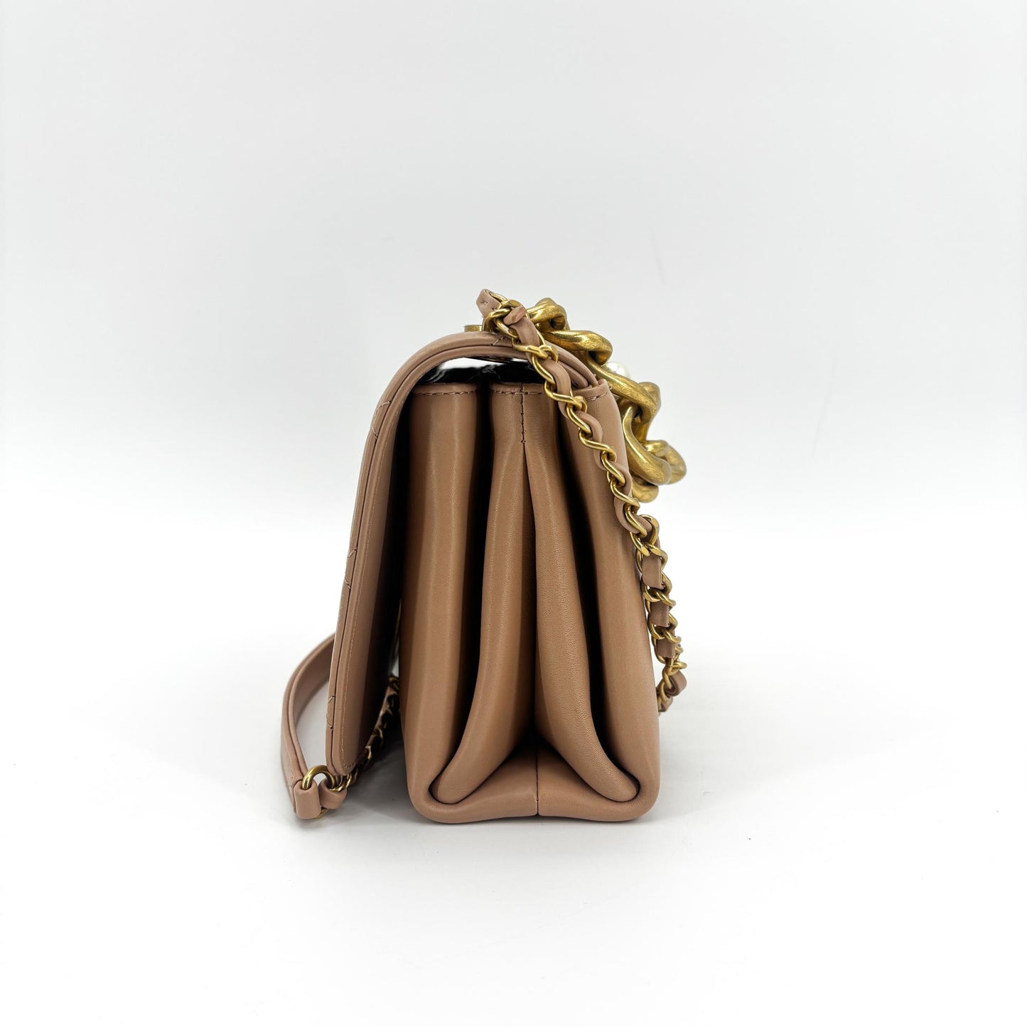Chanel Matelassé Season Flap Bag Beige Vintage Gold Hardware