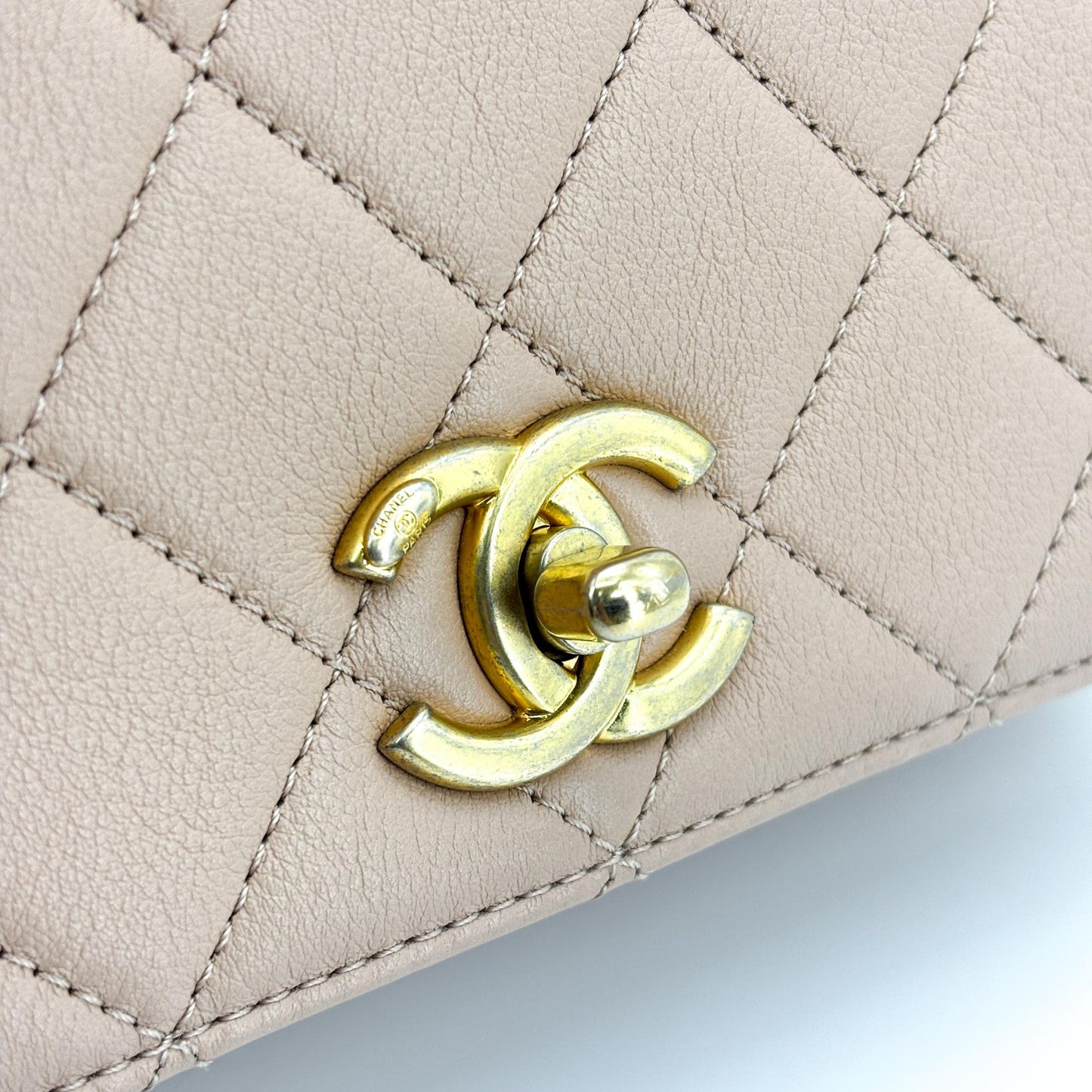 Chanel Matelassé Season Flap Bag Beige Vintage Gold Hardware