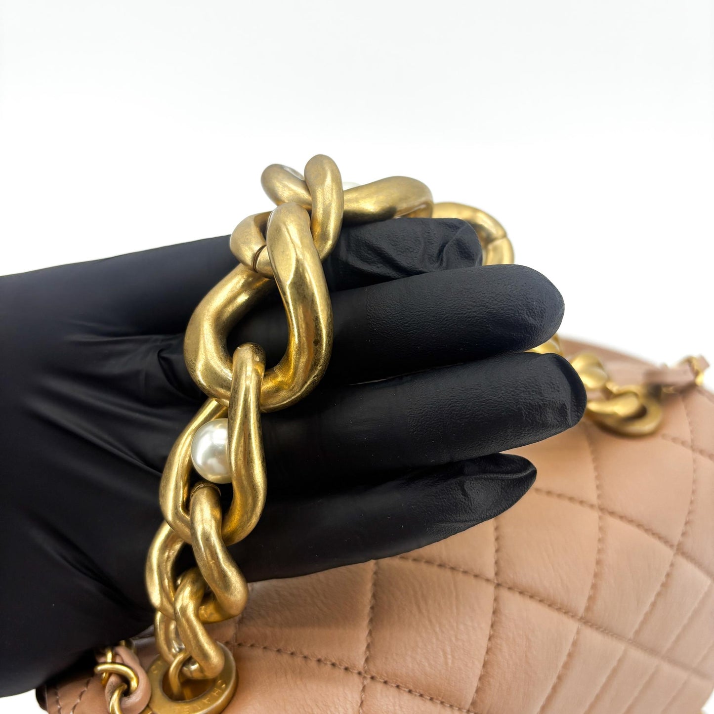 Chanel Matelassé Season Flap Bag Beige Vintage Gold Hardware