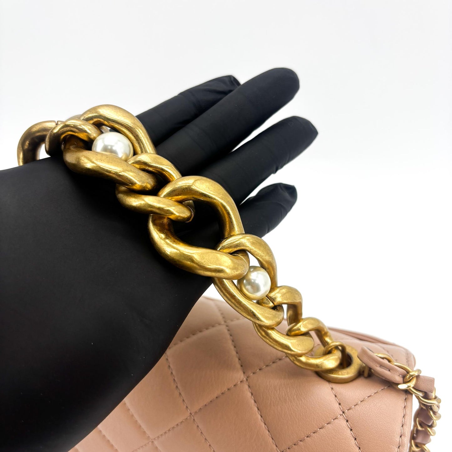 Chanel Matelassé Season Flap Bag Beige Vintage Gold Hardware