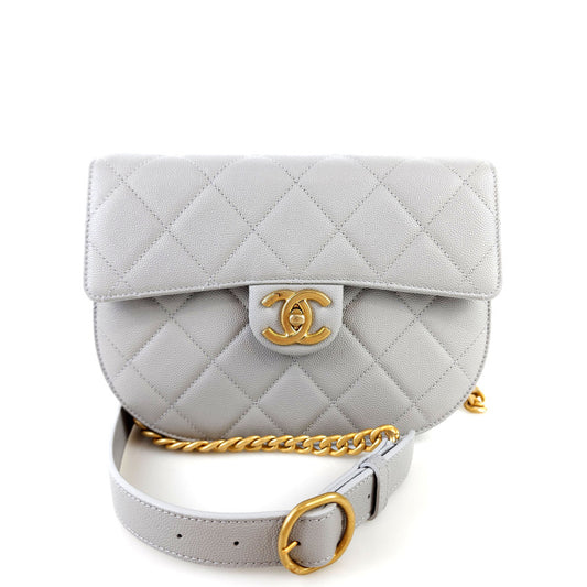 Small Half Moon Caviar Flap Messenger Bag Shoulder Bag Crossbody Bag AS2485