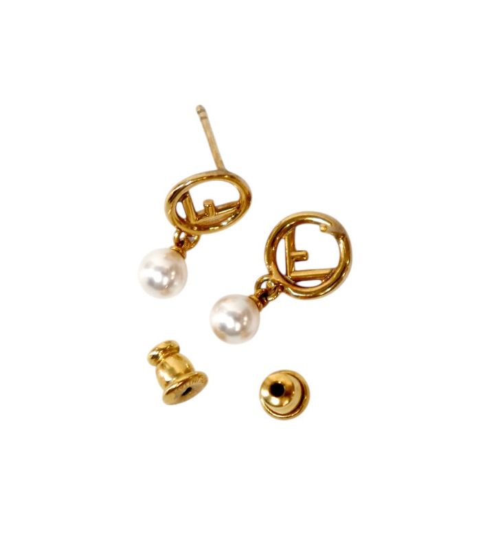 Fendi Pearl Drop F is for Fendi Gold Earrings