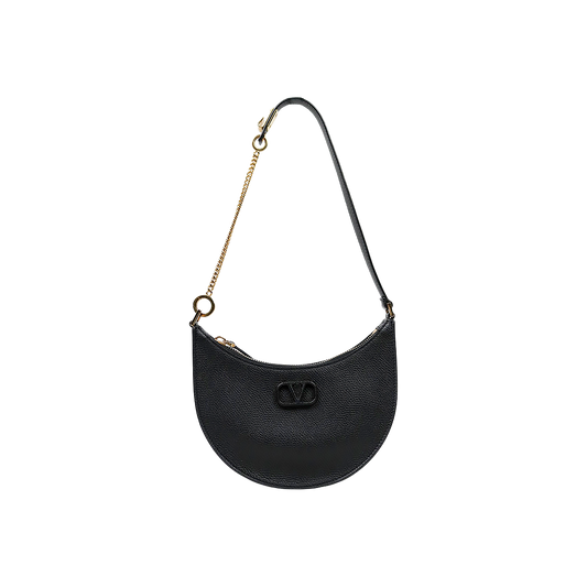 Valentino Black V Logo Hobo Bag
