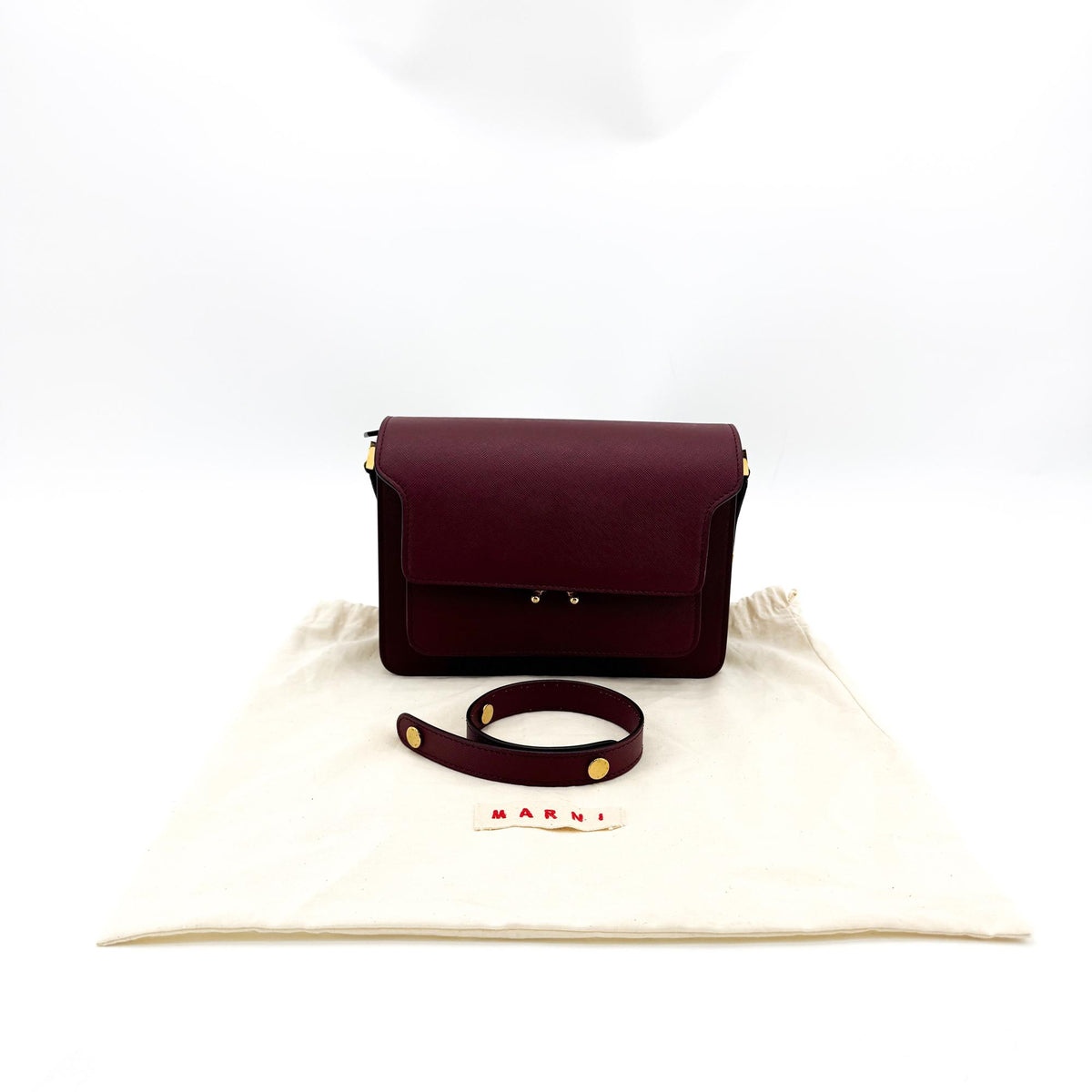 Marni Saffiano Medium Trunk Bag Burgundy