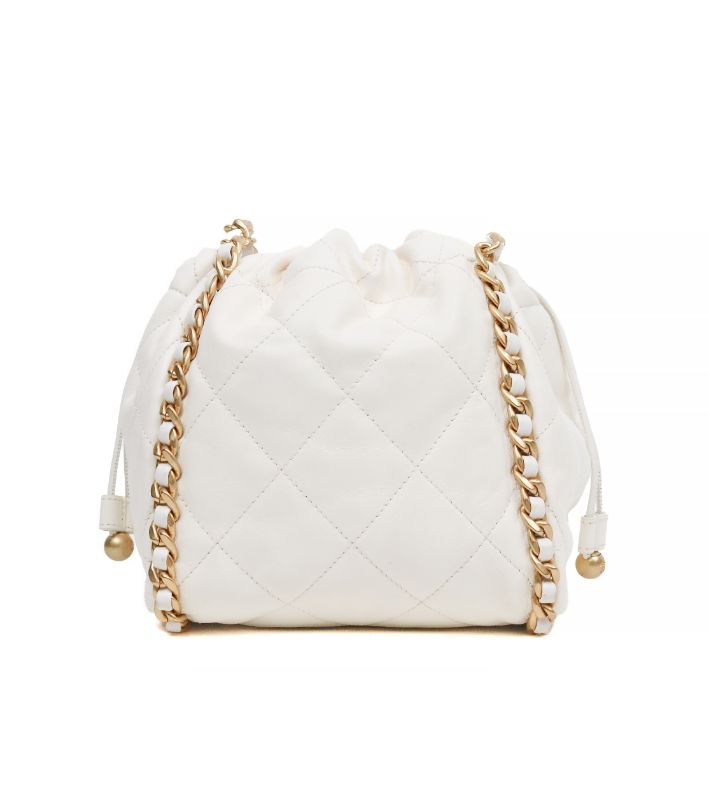 Chanel White Quilted CC Gold-Plated Chain Shoulder Bag with Built-in Chip