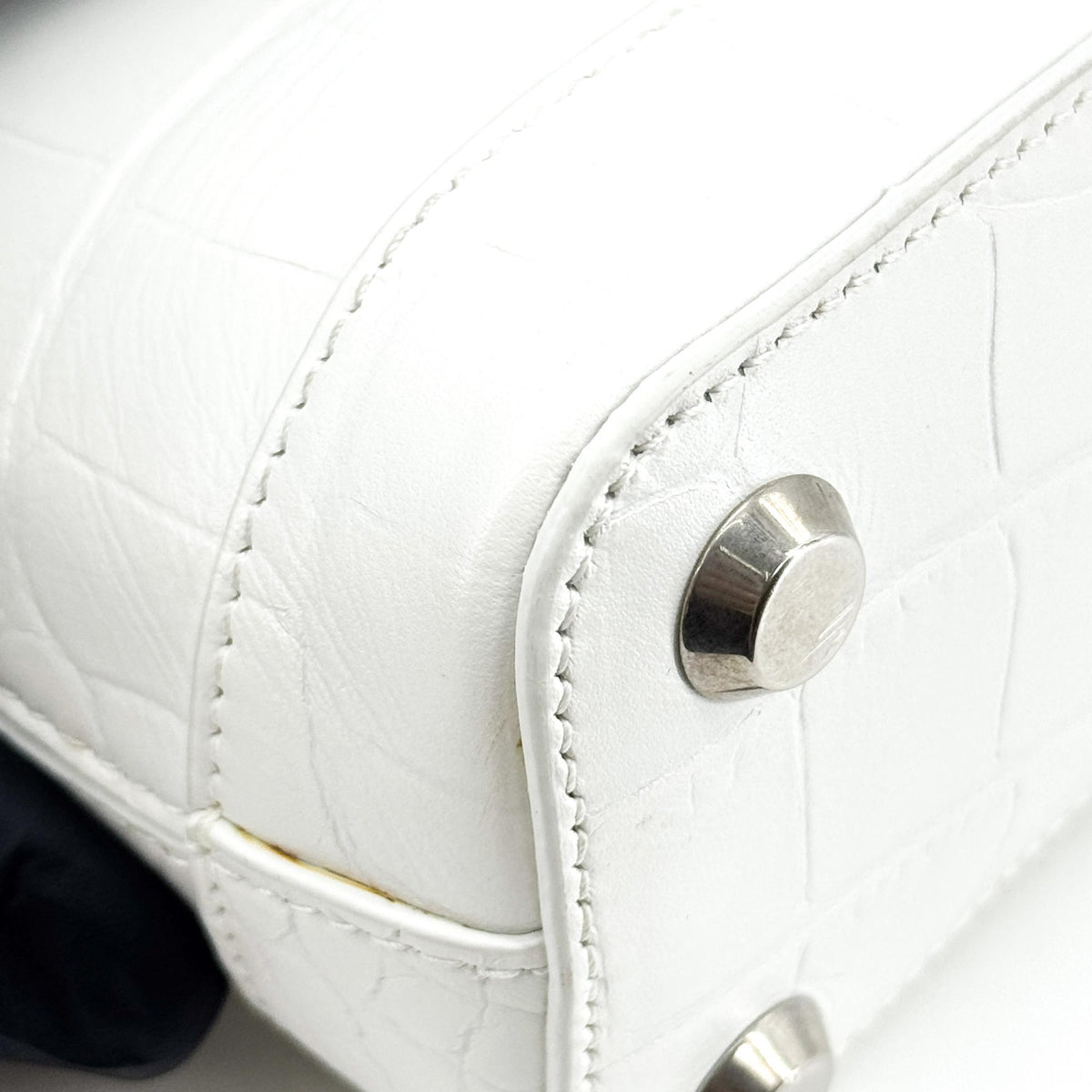 Balenciaga Bill Micro Top Handle Bag White Crocodile Embossed