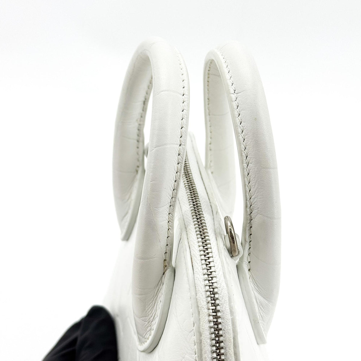 Balenciaga Bill Micro Top Handle Bag White Crocodile Embossed