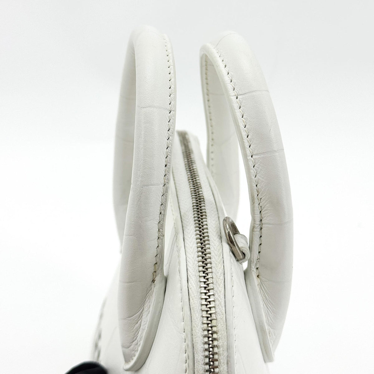 Balenciaga Bill Micro Top Handle Bag White Crocodile Embossed