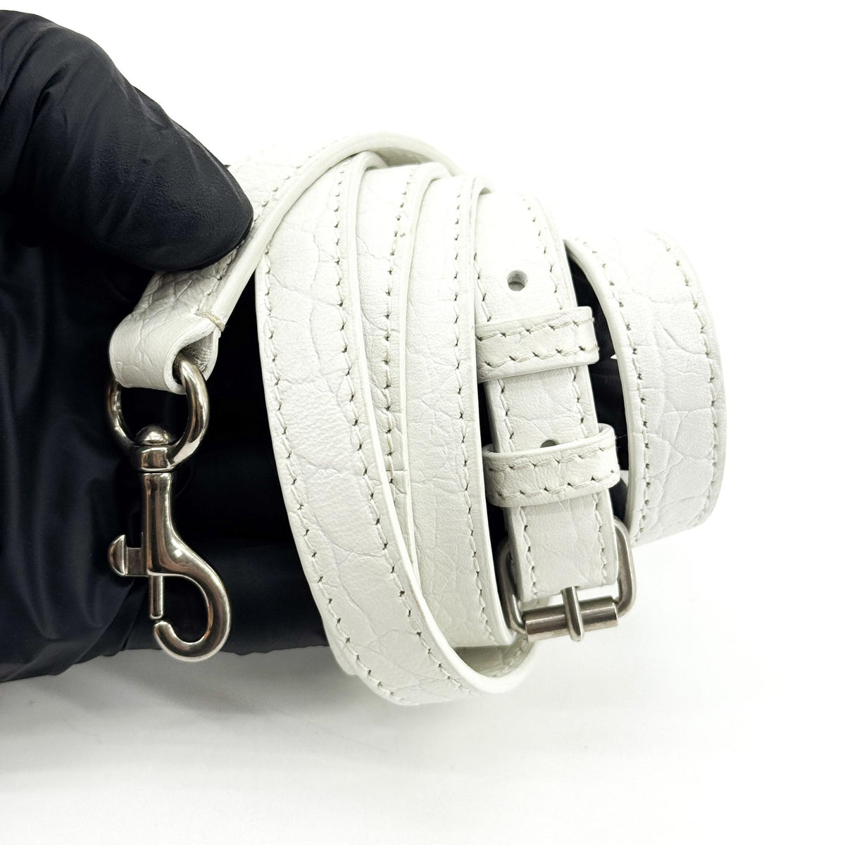 Balenciaga Bill Micro Top Handle Bag White Crocodile Embossed