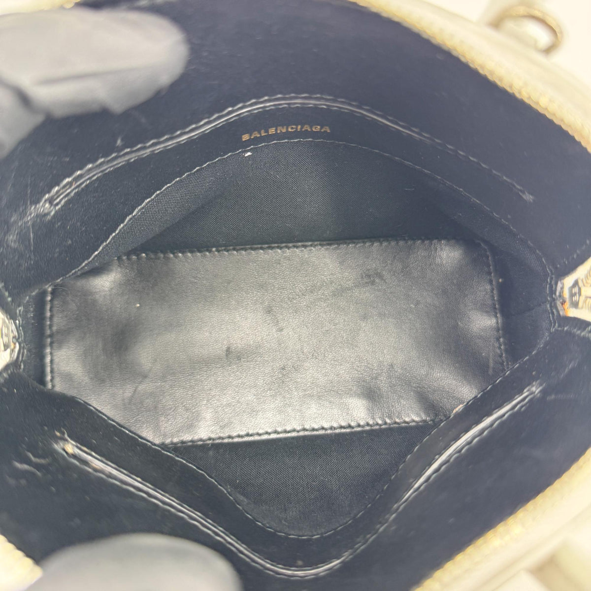 Balenciaga Bill Micro Top Handle Bag White Crocodile Embossed