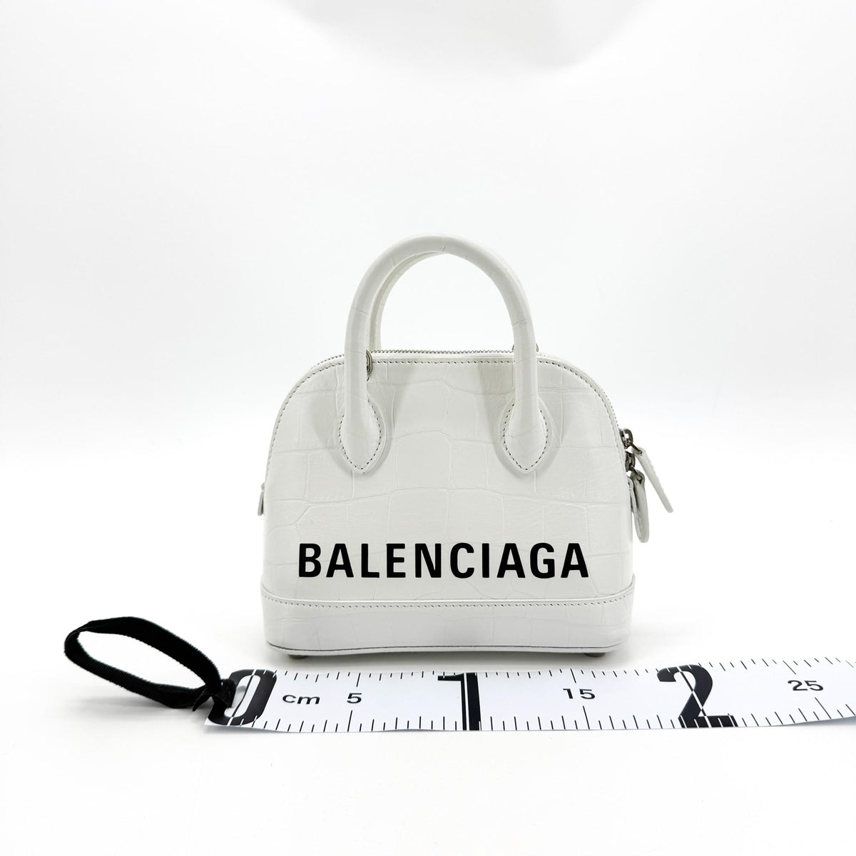 Balenciaga Bill Micro Top Handle Bag White Crocodile Embossed