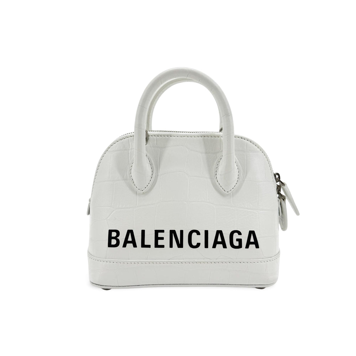 Balenciaga Bill Micro Top Handle Bag White Crocodile Embossed