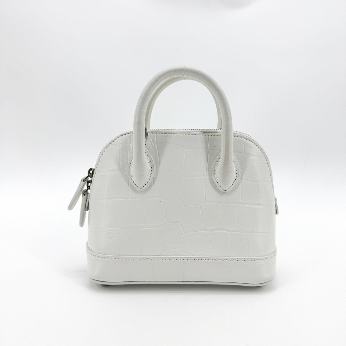 Balenciaga Bill Micro Top Handle Bag White Crocodile Embossed