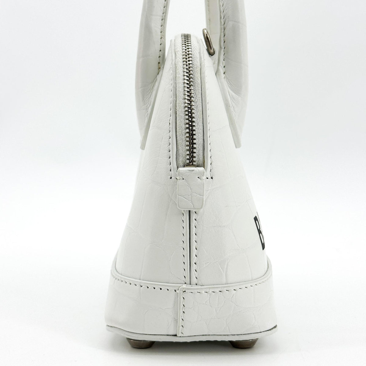 Balenciaga Bill Micro Top Handle Bag White Crocodile Embossed