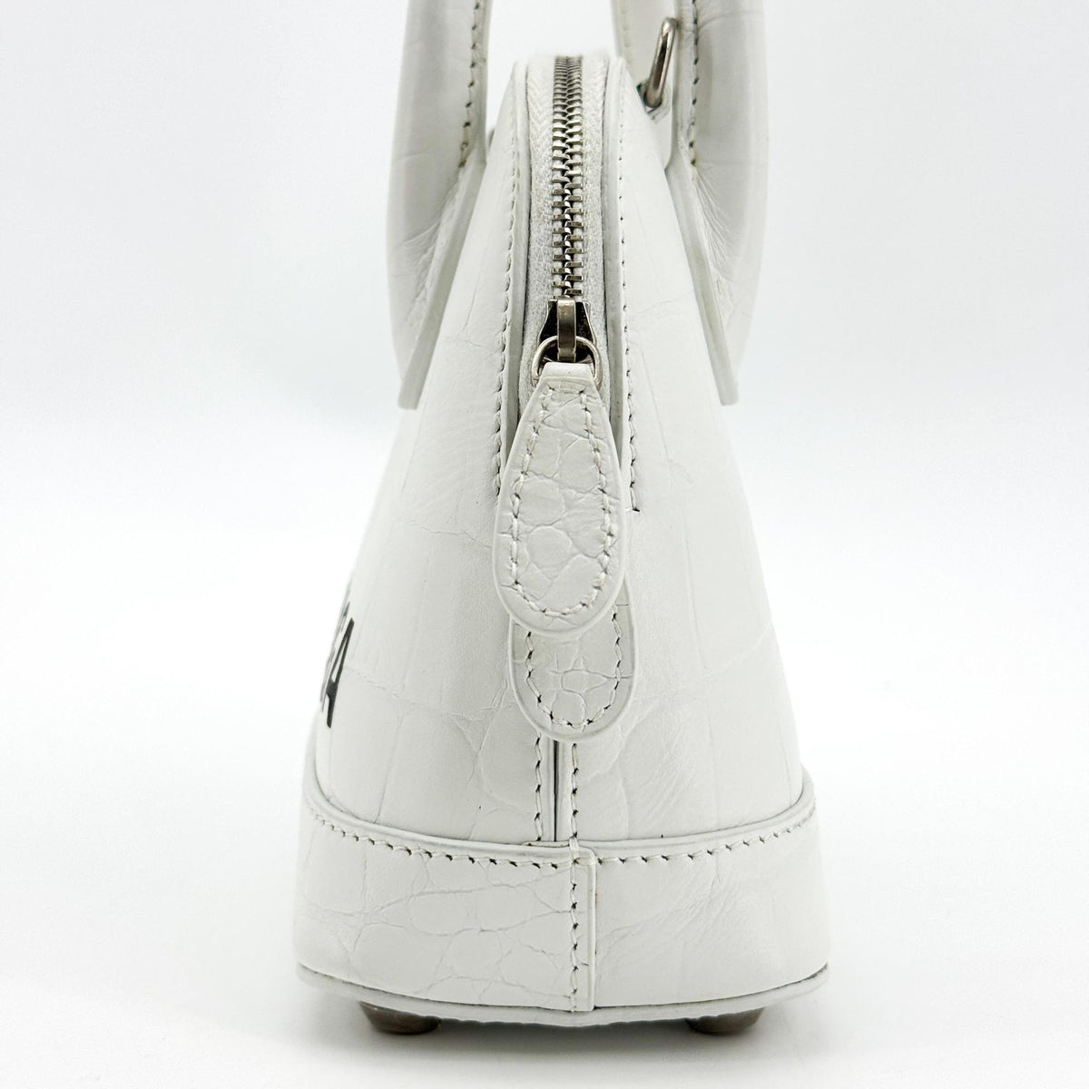 Balenciaga Bill Micro Top Handle Bag White Crocodile Embossed