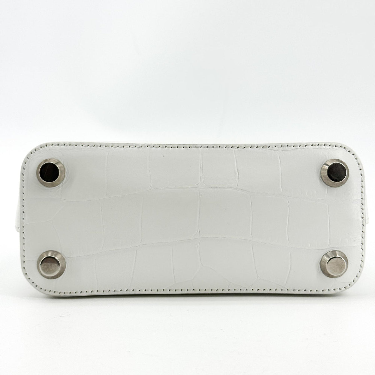 Balenciaga Bill Micro Top Handle Bag White Crocodile Embossed