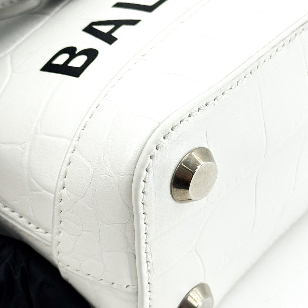 Balenciaga Bill Micro Top Handle Bag White Crocodile Embossed