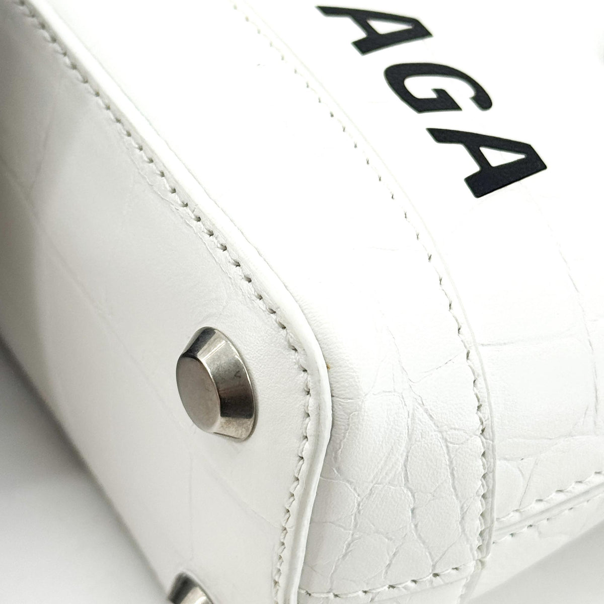 Balenciaga Bill Micro Top Handle Bag White Crocodile Embossed