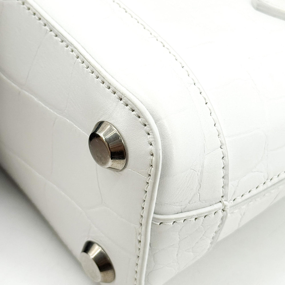 Balenciaga Bill Micro Top Handle Bag White Crocodile Embossed