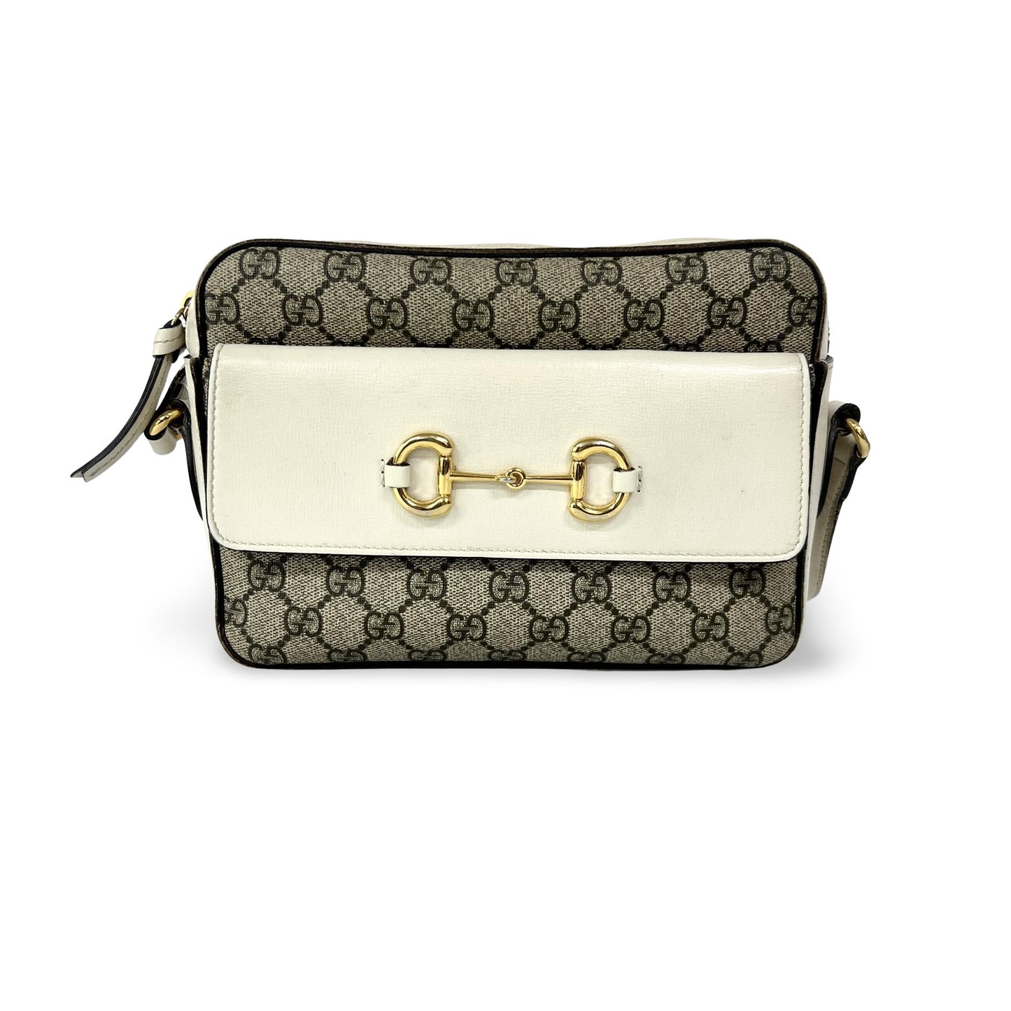 Gucci Horsebit 1955 Small Shoulder Bag White Leather GG Supreme