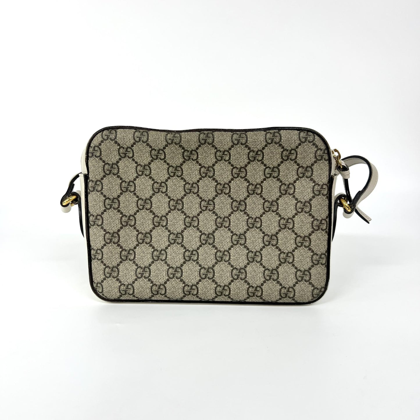 Gucci Horsebit 1955 Small Shoulder Bag White Leather GG Supreme