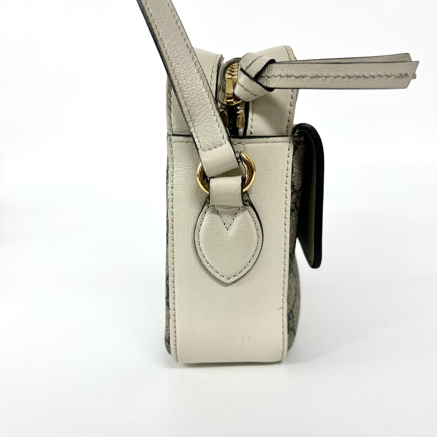 Gucci Horsebit 1955 Small Shoulder Bag White Leather GG Supreme