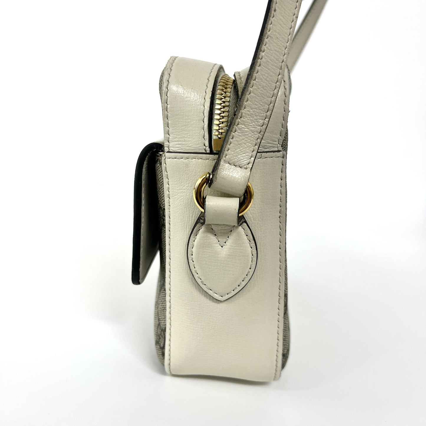 Gucci Horsebit 1955 Small Shoulder Bag White Leather GG Supreme
