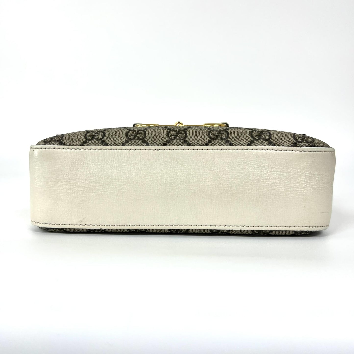 Gucci Horsebit 1955 Small Shoulder Bag White Leather GG Supreme