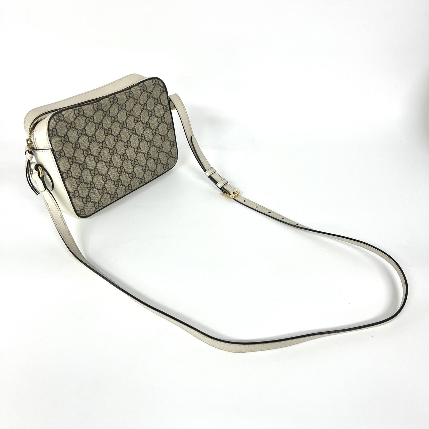 Gucci Horsebit 1955 Small Shoulder Bag White Leather GG Supreme