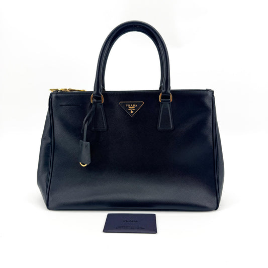 Prada Saffiano Galleria Medium Tote Bag Black with Gold Hardware