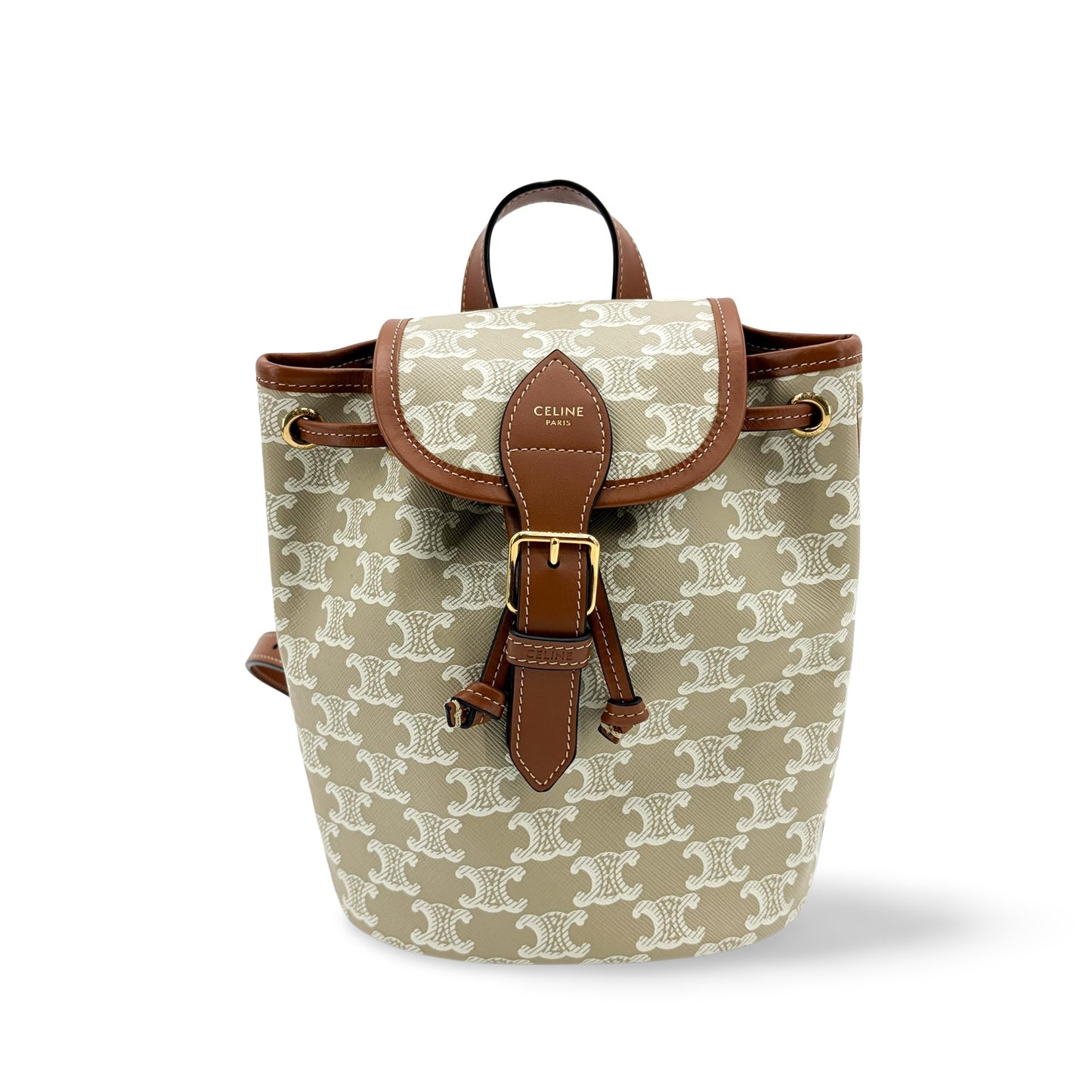 Celine Small Backpack Triomphe Canvas and Calfskin White
