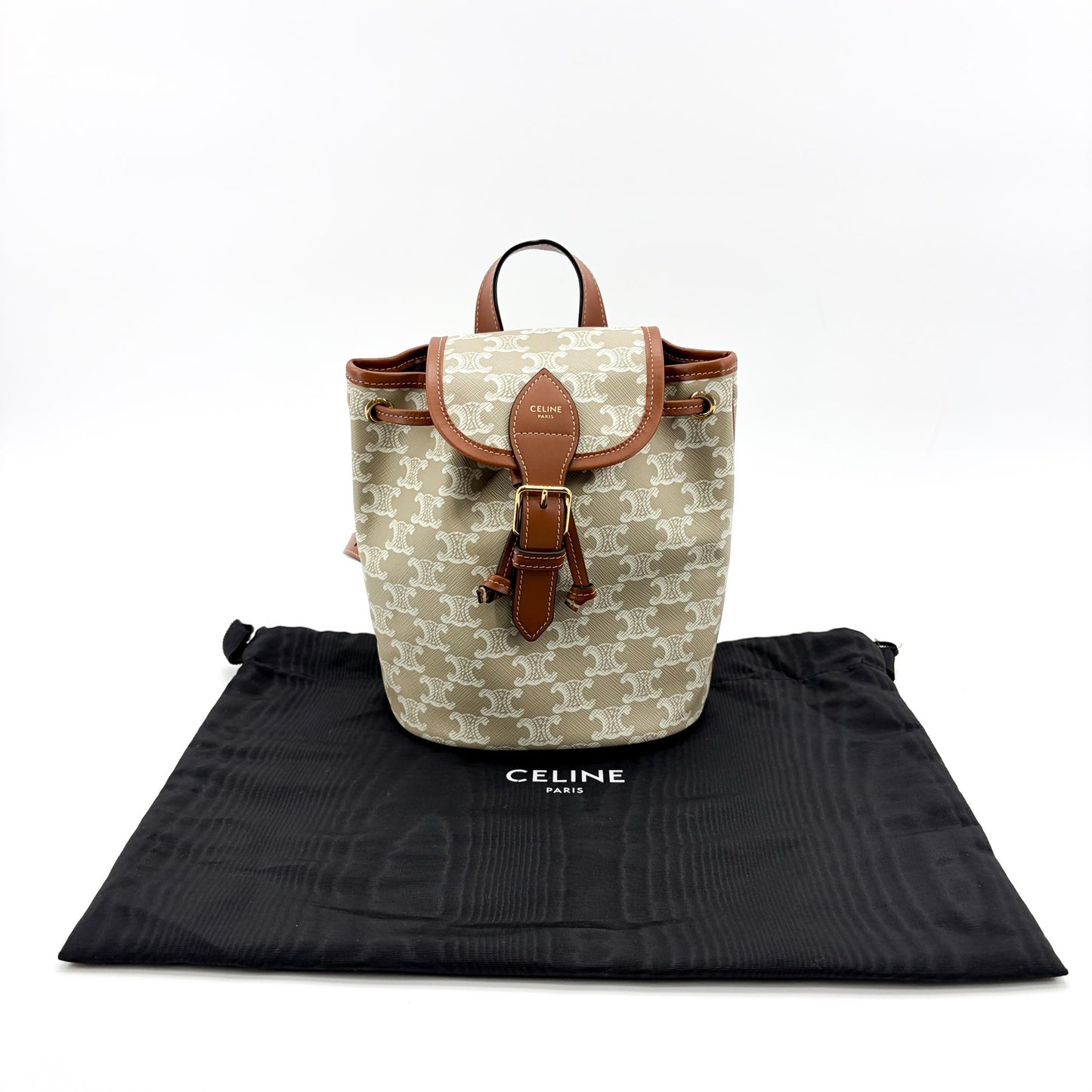 Celine Small Backpack Triomphe Canvas and Calfskin White