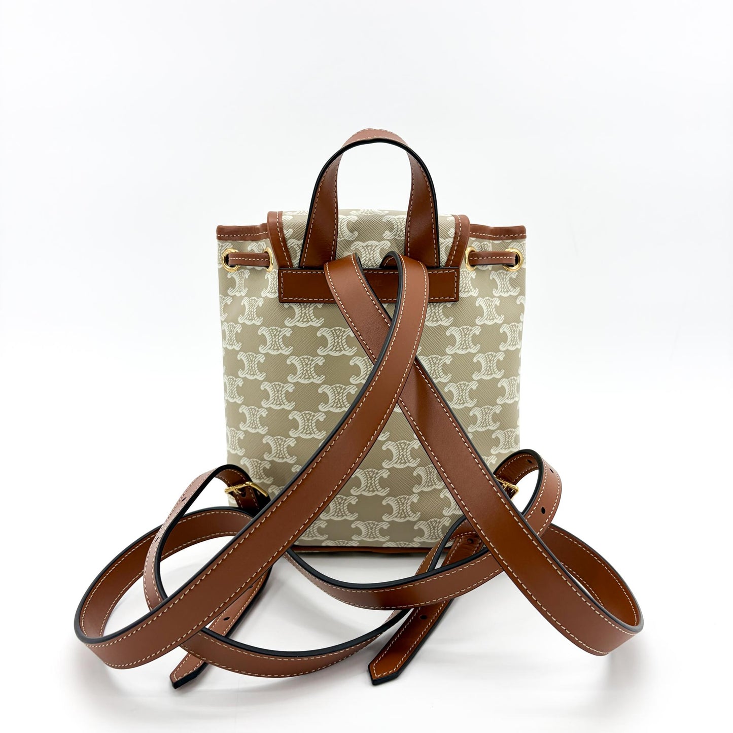 Celine Small Backpack Triomphe Canvas and Calfskin White