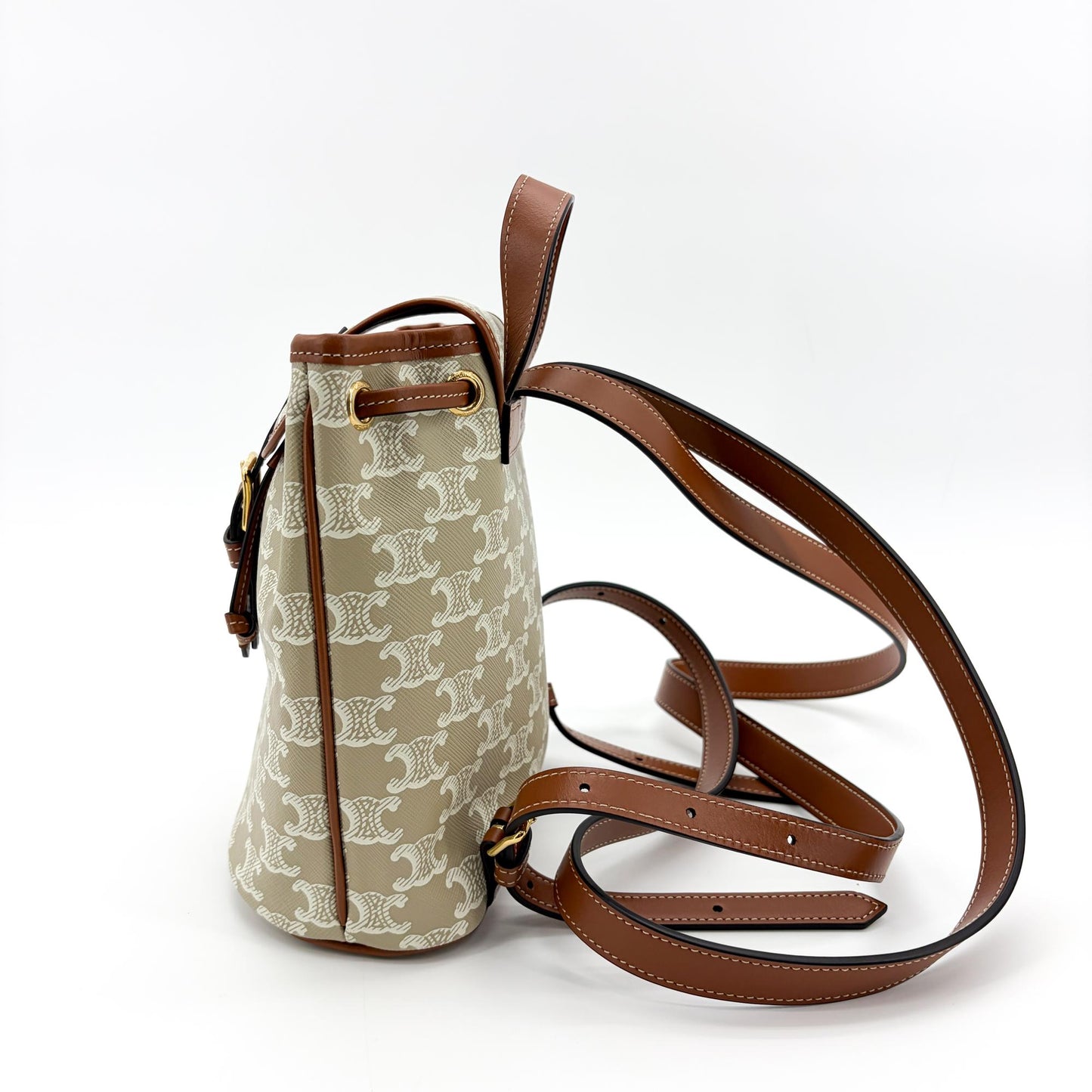Celine Small Backpack Triomphe Canvas and Calfskin White