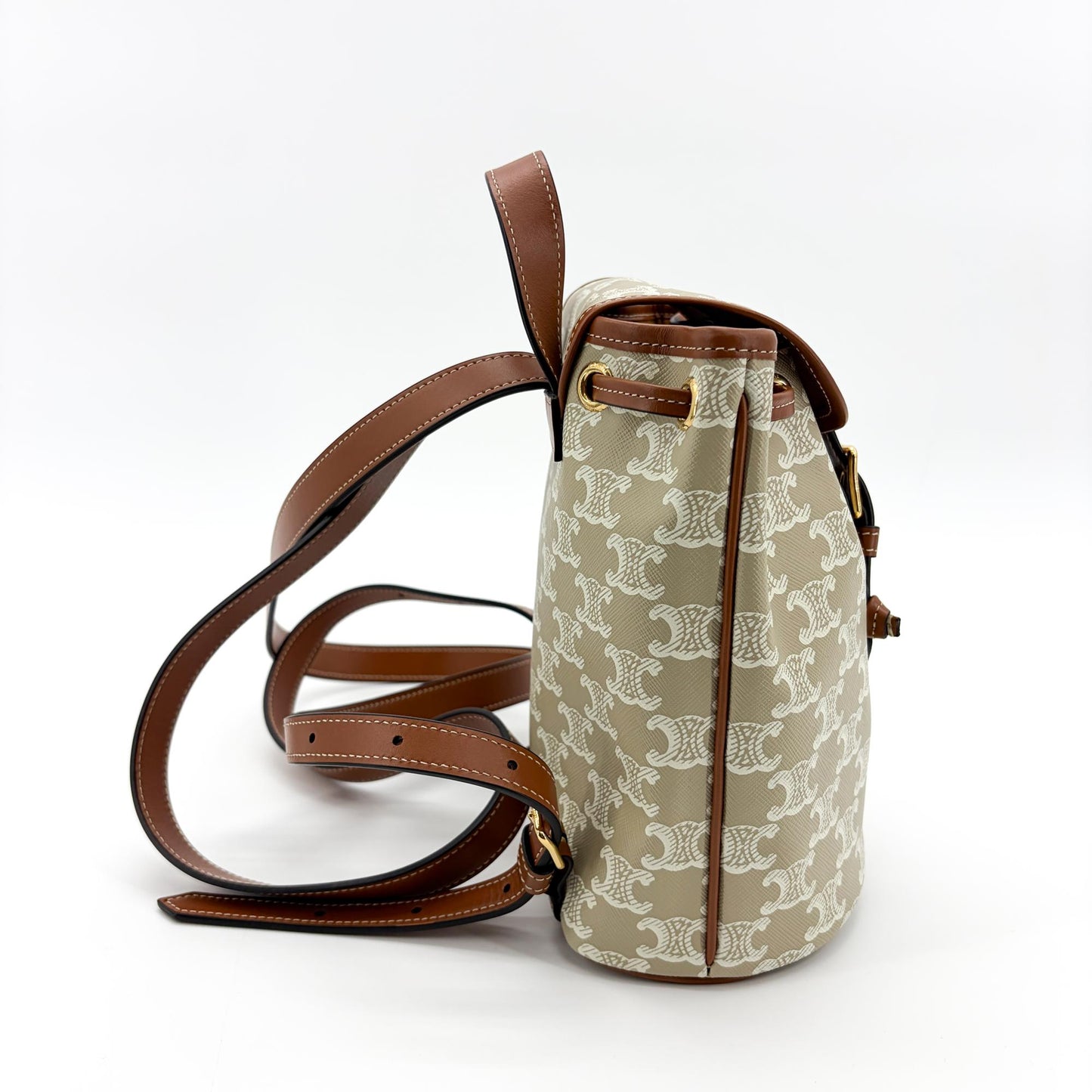 Celine Small Backpack Triomphe Canvas and Calfskin White