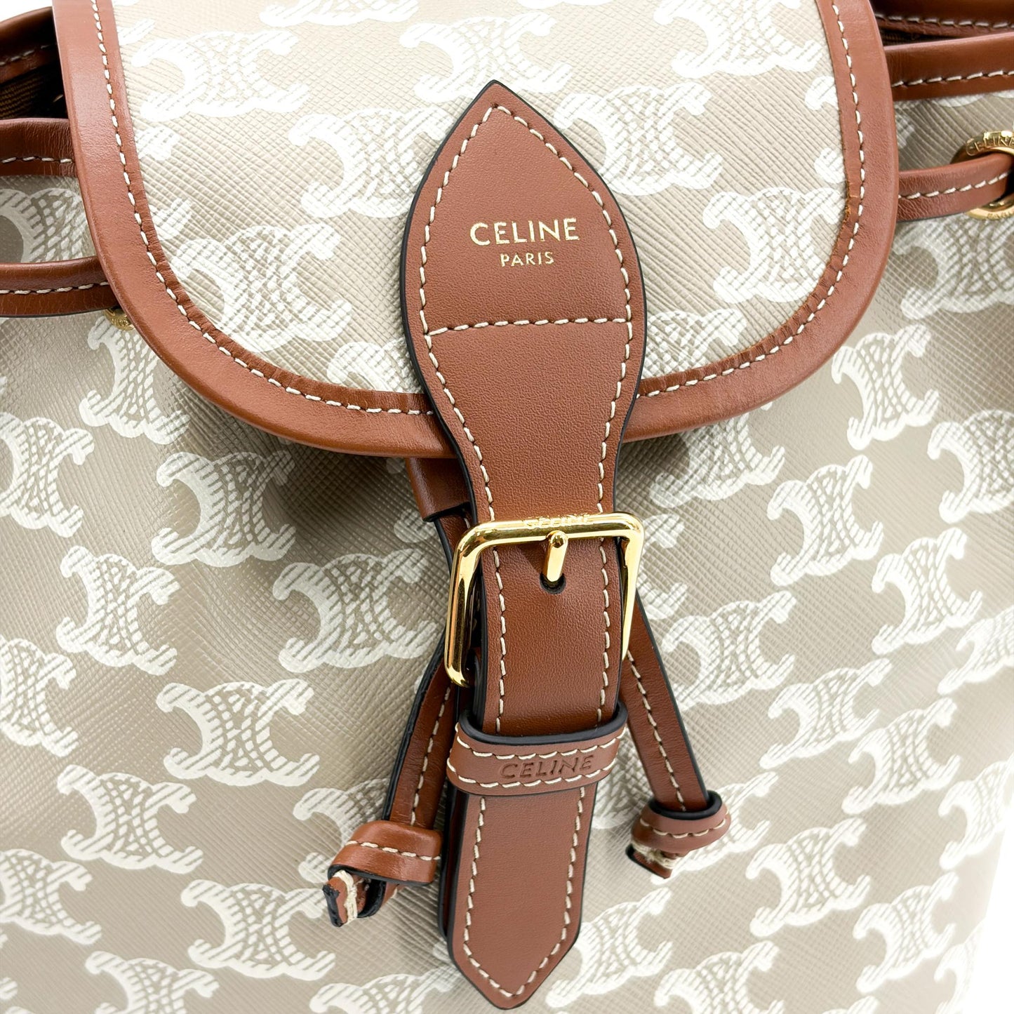 Celine Small Backpack Triomphe Canvas and Calfskin White
