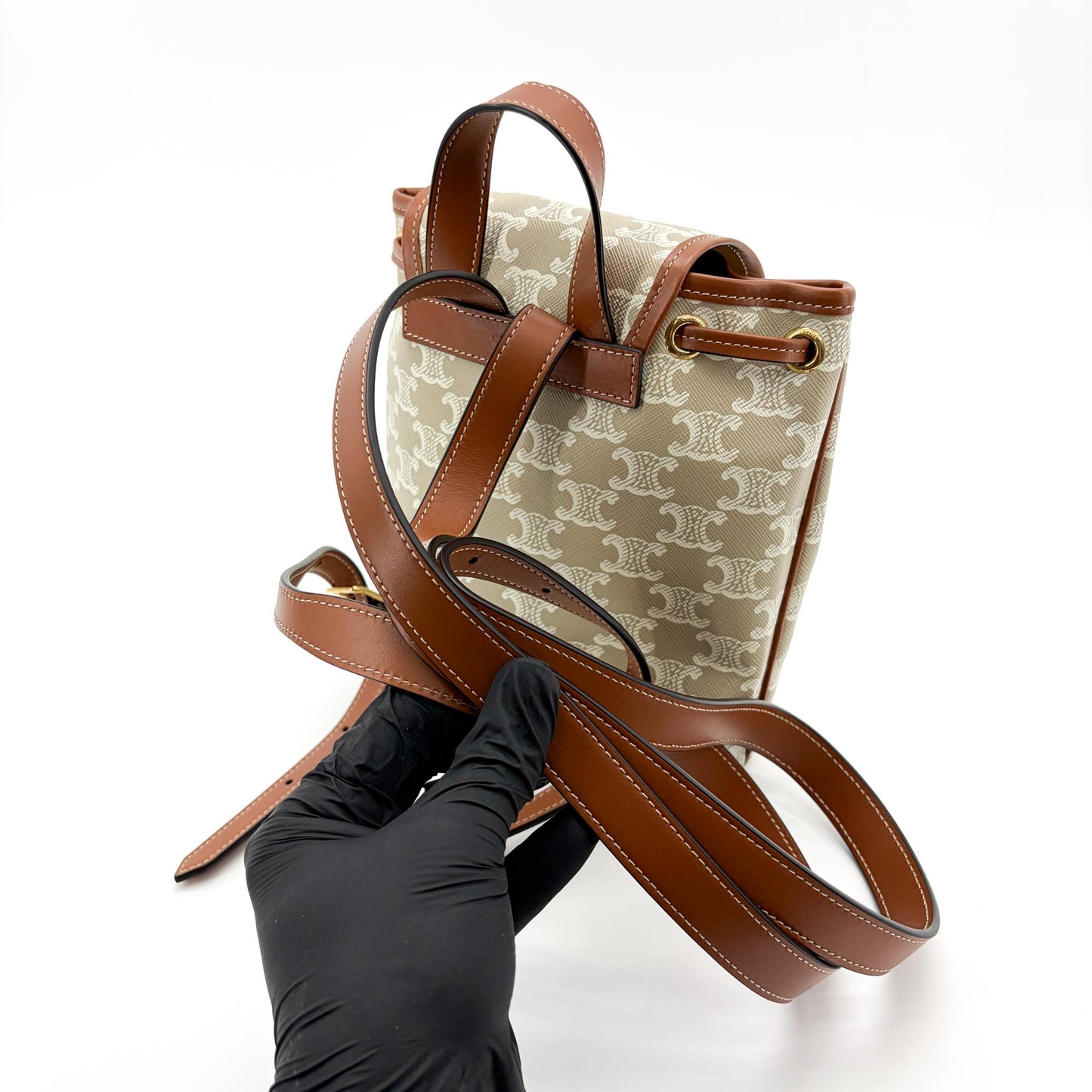 Celine Small Backpack Triomphe Canvas and Calfskin White
