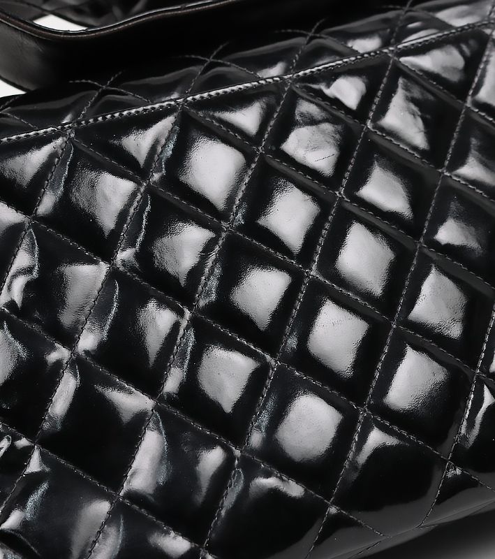 Chanel Saw Black Patent Quilted CC Flap Shoulder Bag