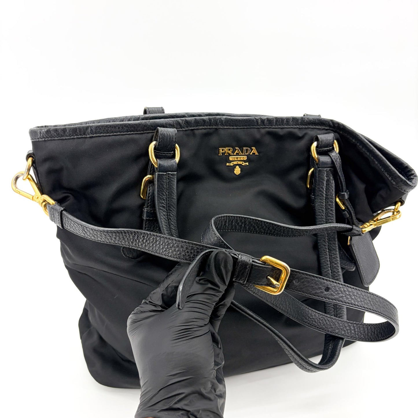 Prada Tessuto Soft Calf Tote Bag Black