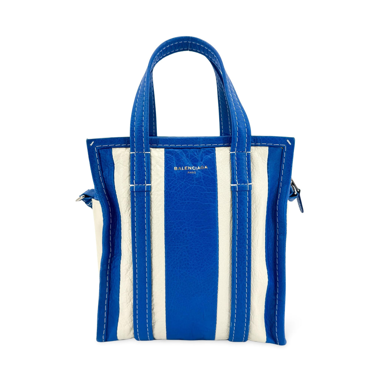 Balenciaga Bazaar Shopper Bag XXS Blue White Stripe