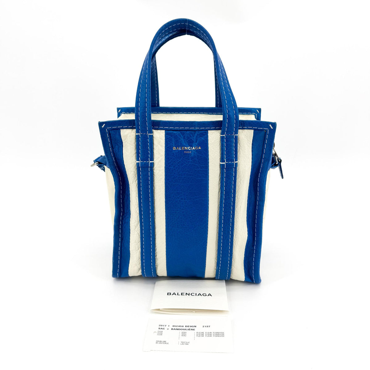 Balenciaga Bazaar Shopper Bag XXS Blue White Stripe